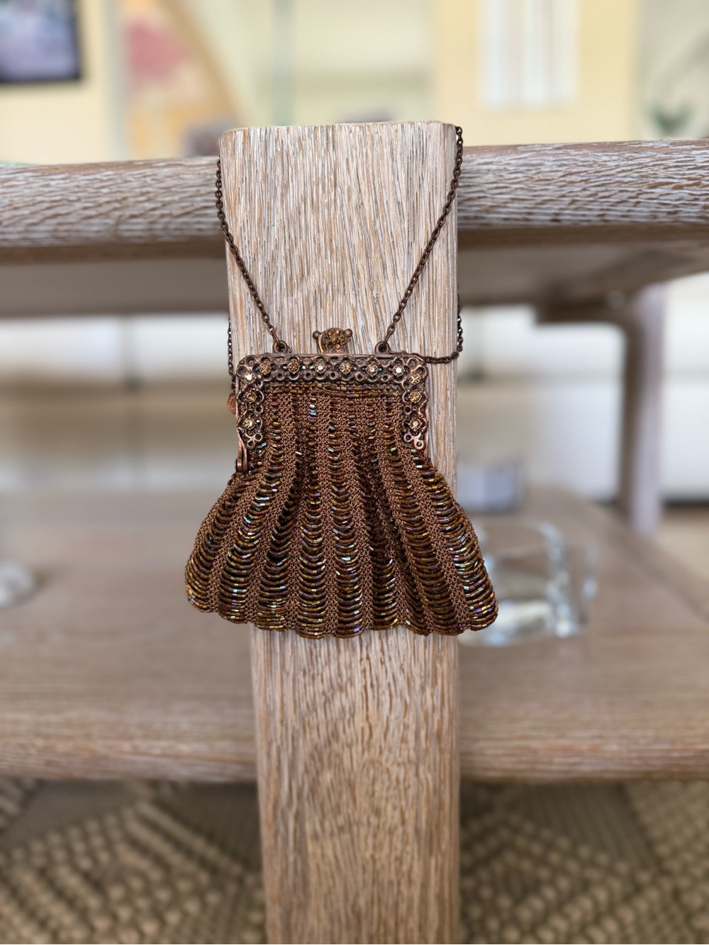 Vintage Beaded Metallic Bronze Evening Clutch